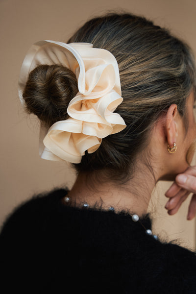 Satin Double Edged Luxe Large Scrunchie - Ivory
