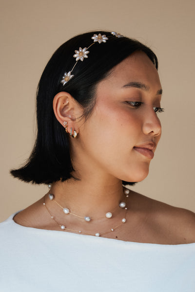 Pearl Daisy Alice Band - Gold-Pearl