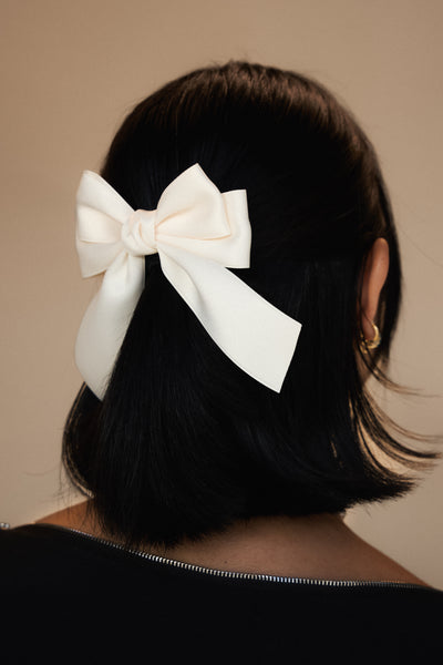 Satin Double Bow Barrette - Ivory