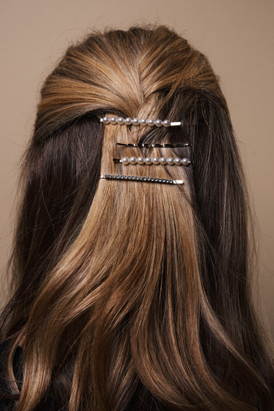 Pearl Diamante Plain Slides - Gold-Crystal-Pearl