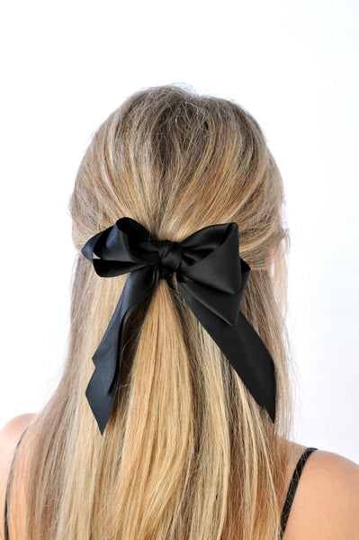 Turned Double Bow Barrette - Black