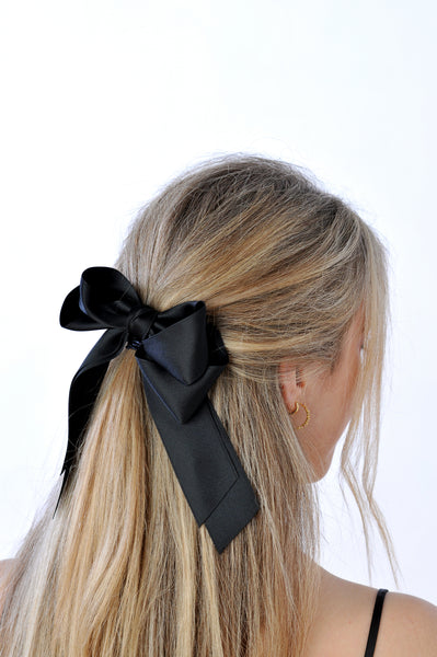 Turned Double Bow Barrette - Black