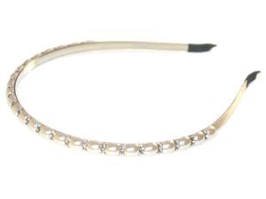 Half Pearl and Diamante Alice Band - Pearl-Clear