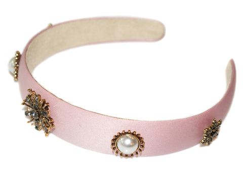 Elise Jewel Rosette Satin Alice Band - Blush