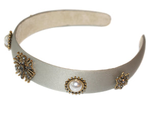 Elise Jewel Rosette Satin Alice Band - Sage