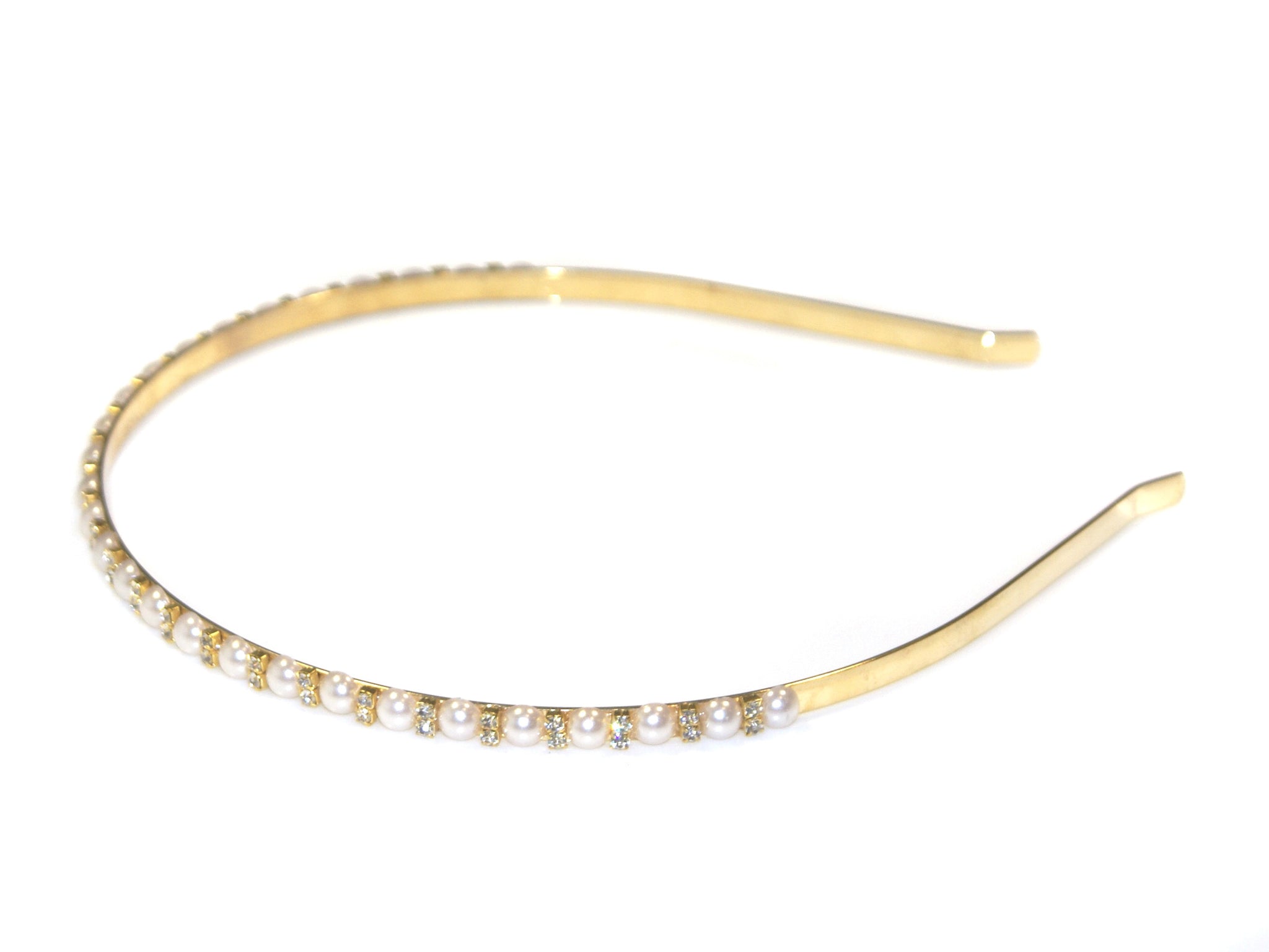 Diamante and Pearl Small Alice Band - Gold-Crystal-Pearl