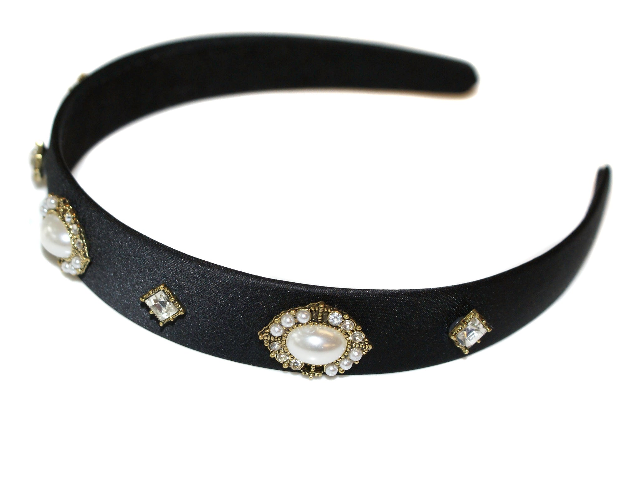 Anais Jewel Rosette Satin Alice Band - Black