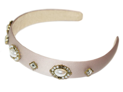 Anais Jewel Rosette Satin Alice Band - Ivory