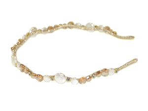 Flat Pearl Stone and Diamante Wave Alice Band - Pearl-Champagne