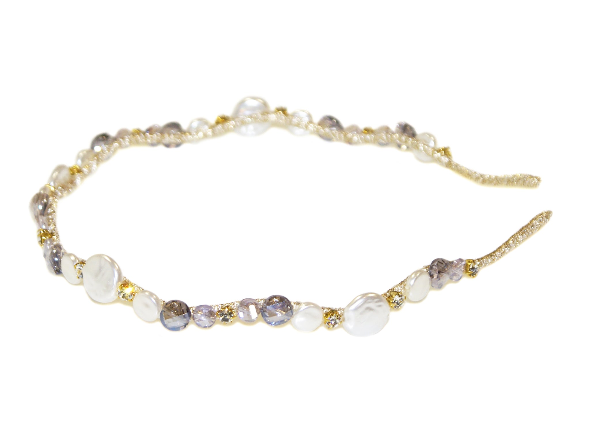 Flat Pearl Stone and Diamante Wave Alice Band - Pearl-Lilac