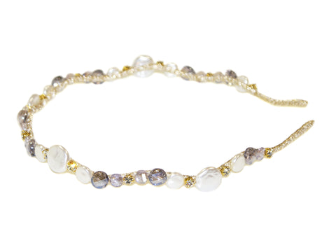 Flat Pearl Stone and Diamante Wave Alice Band - Pearl-Lilac