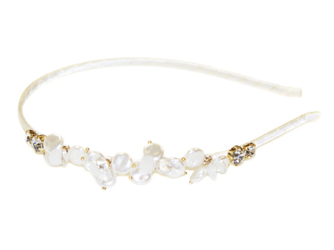 Flat Pearl Diamante Half Alice Band - Pearl-Ivory