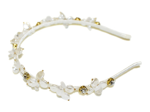 Flat Pearl Diamante Full Alice Band - Pearl-Crystal