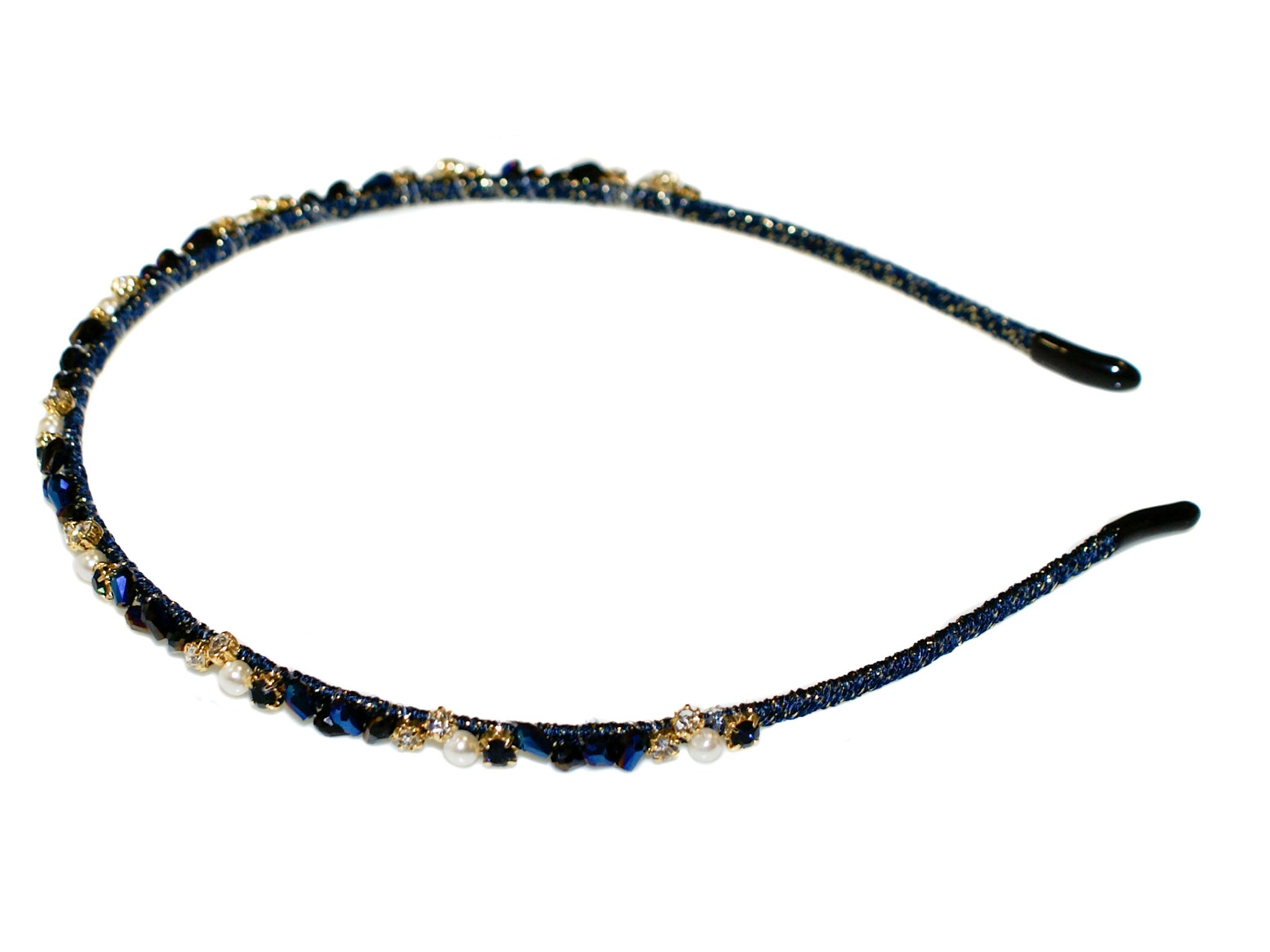 Gaea Stone Pearl Diamante Alice Band - Navy