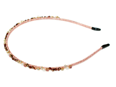 Gaea Stone Pearl Diamante Alice Band - Pink