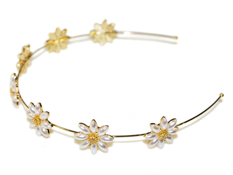 Pearl Daisy Alice Band - Gold-Pearl