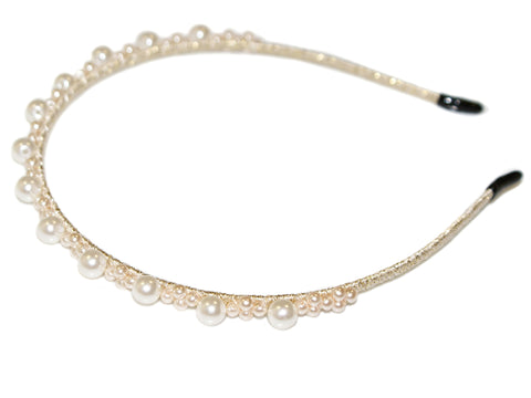 Pearl and Pearl Bead Alice Band - Champagne-Pearl