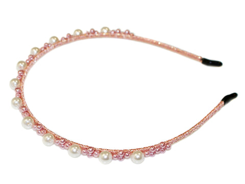 Pearl and Pearl Bead Alice Band - Pink-Pearl