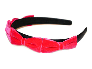 Four Velvet Bows Alice Band - Fuchsia