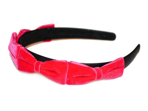 Four Velvet Bows Alice Band - Fuchsia