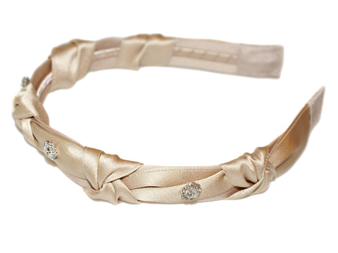 Chloe Jewel Rosette Satin Alice Band - Beige