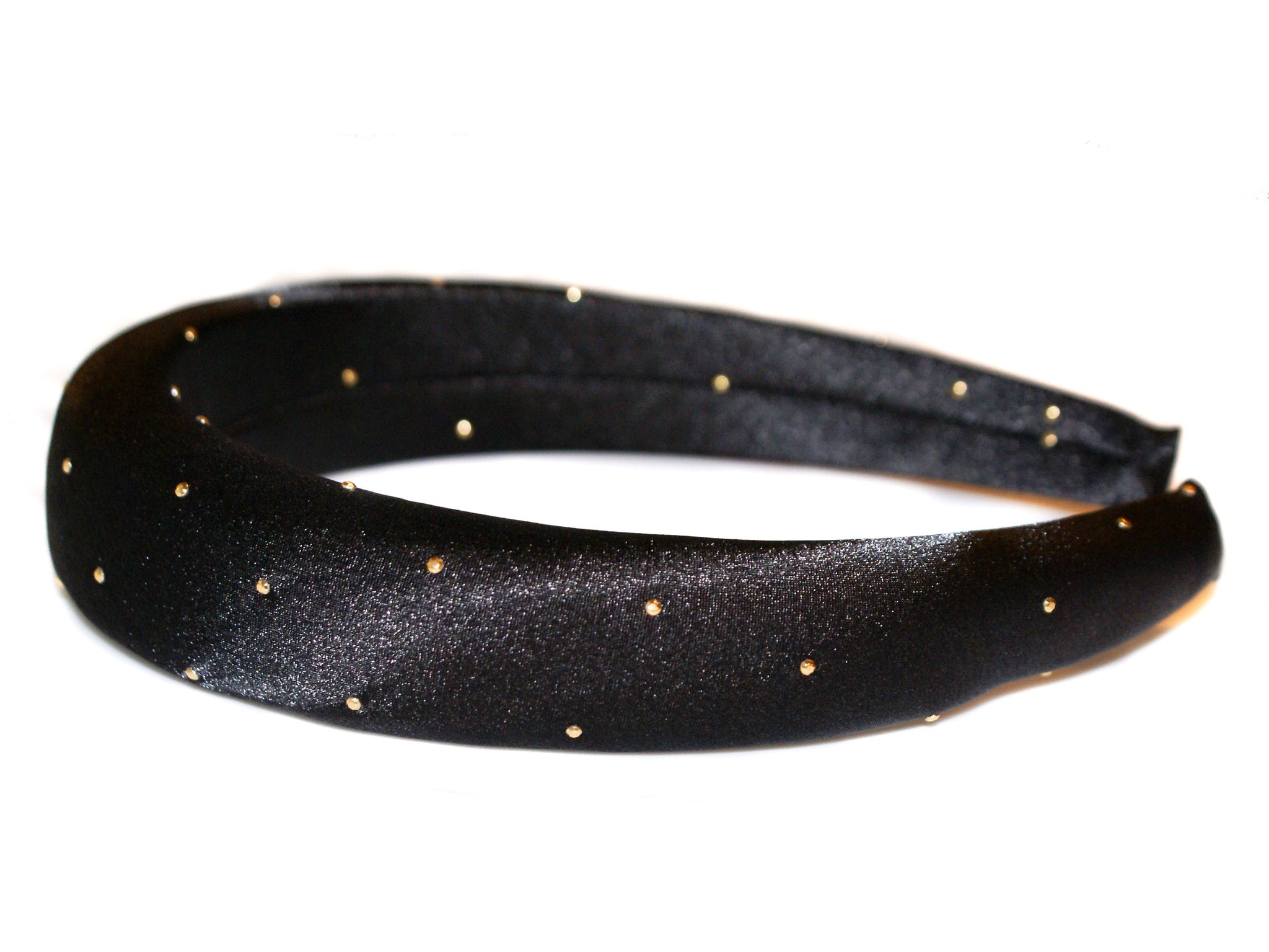 Gold Dot Padded Satin Alice Band - Black