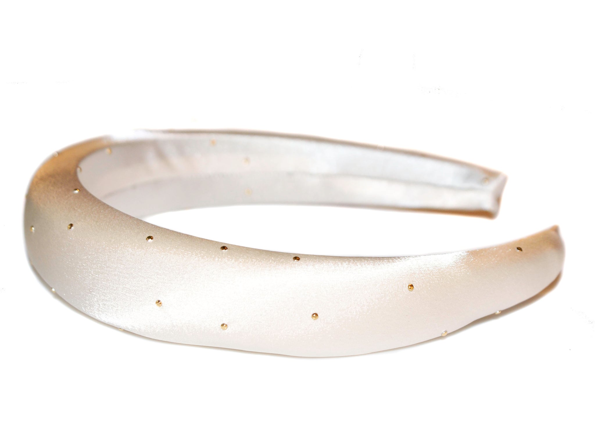 Gold Dot Padded Satin Alice Band - Ivory