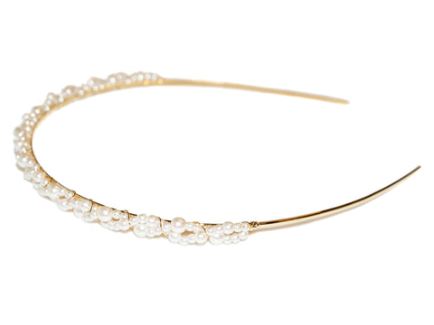 Plaited Pearl Thin Alice Band - Pearl/Gold