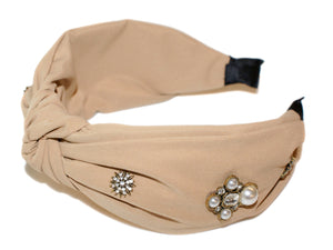 Amelie Jewel Rosette Turban Alice Band - Camel