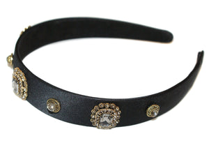 Juliette Jewel Rosette Satin Alice Band - Black