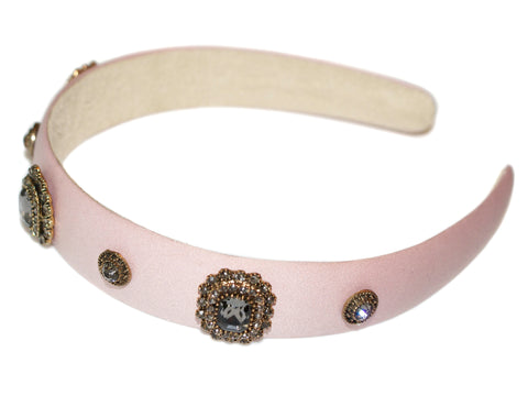 Juliette Jewel Rosette Satin Alice Band - Blush