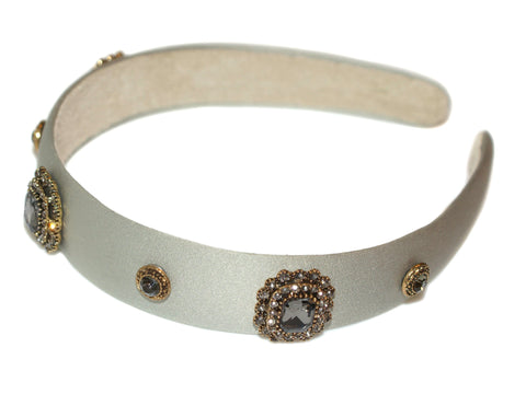 Juliette Jewel Rosette Satin Alice Band - Sage