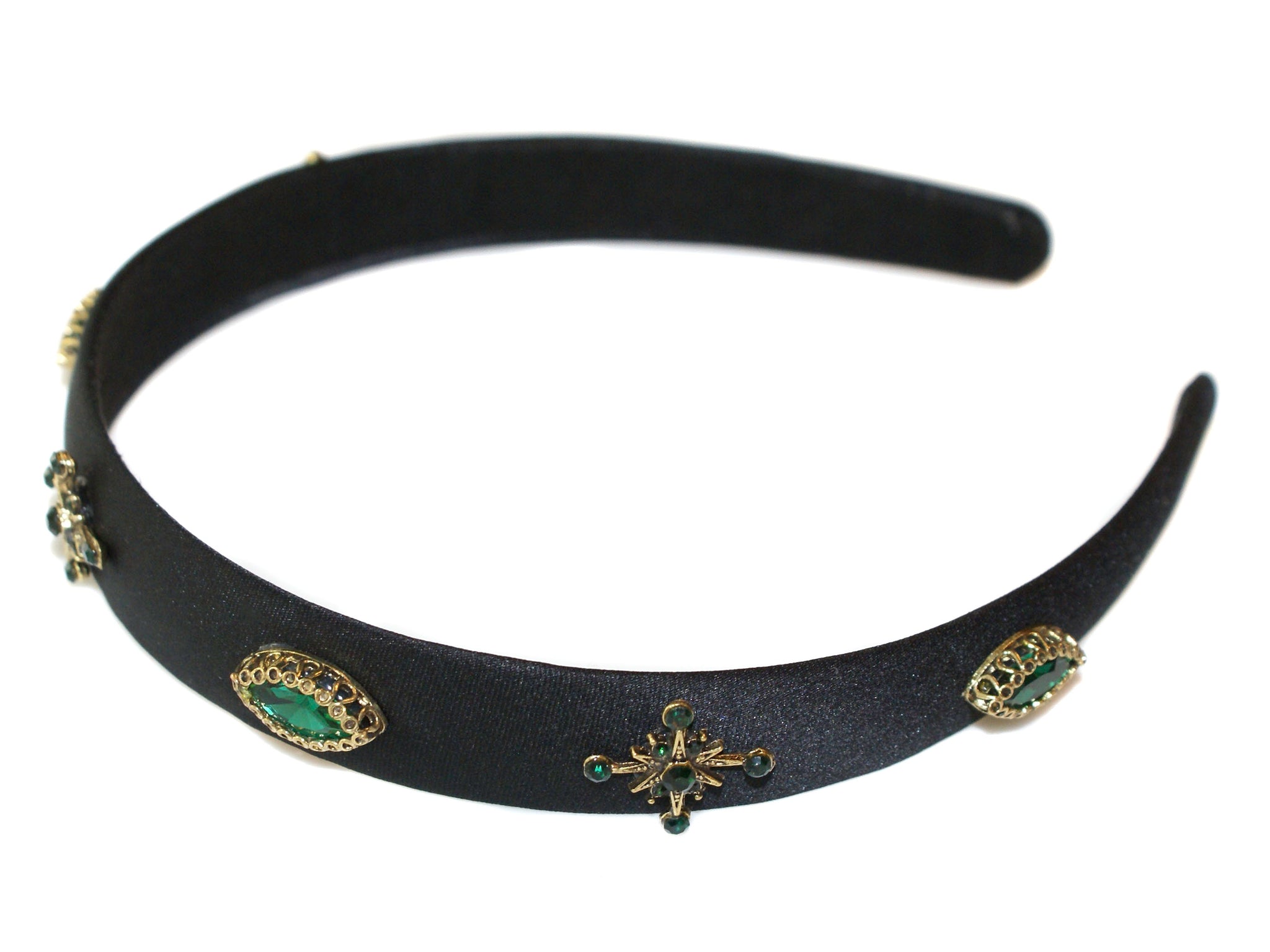 Gabrielle Jewel Satin Alice Band - Black-Green