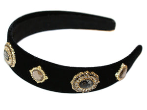 Madeleine Jewel Rosette Velvet Alice Band - Black