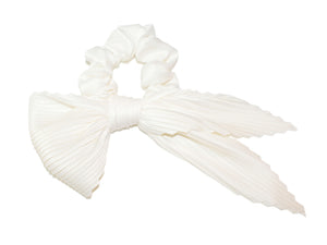 Satin Pleated Bow Scrunchie - Ivory
