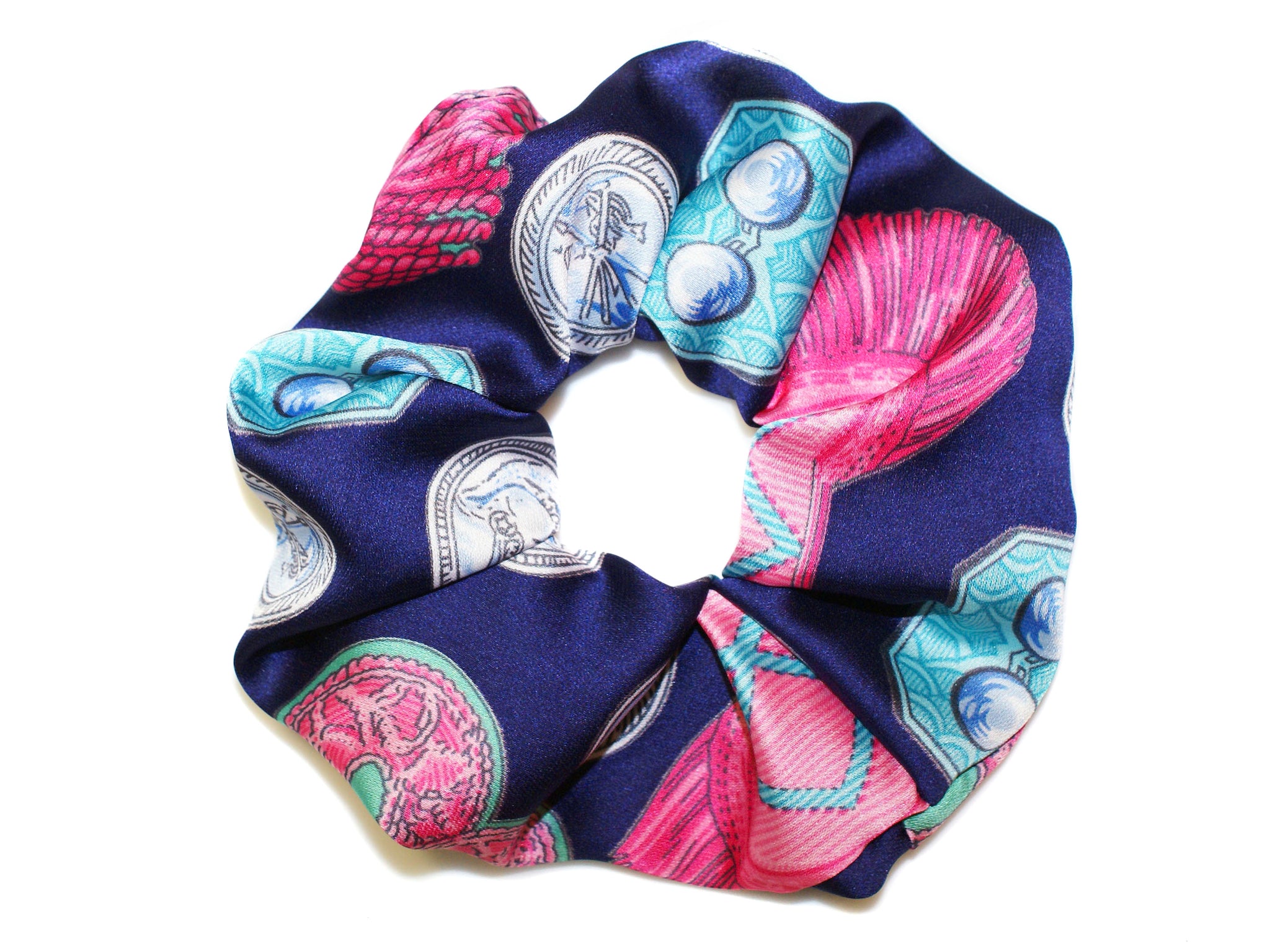 Torino Satin Scrunchie - Navy-Multi