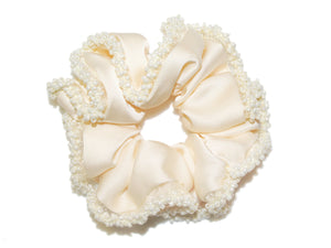 Satin Bead Edged Scrunchie - Ivory