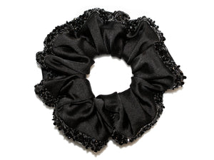 Gala Satin Bead Edged Scrunchie - Black