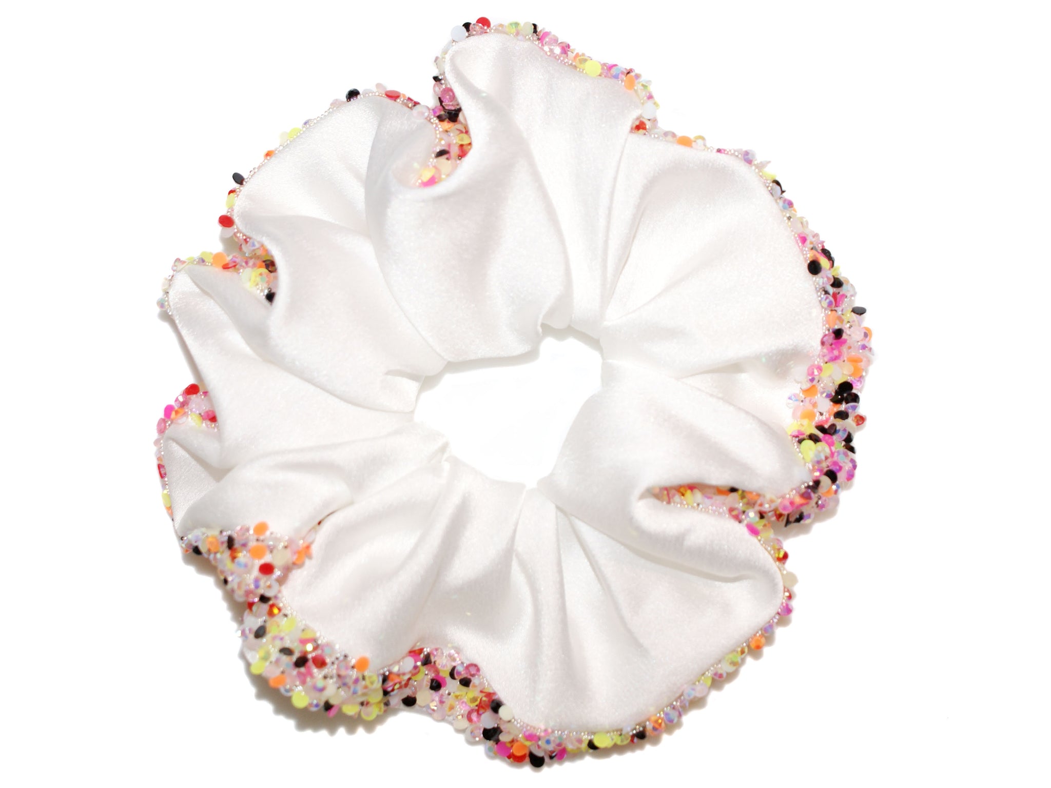 Gala Satin Bead Edged Scrunchie - Ivory/Multi