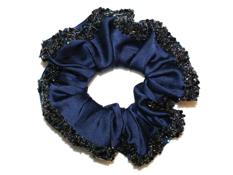 Gala Satin Bead Edged Scrunchie - Navy