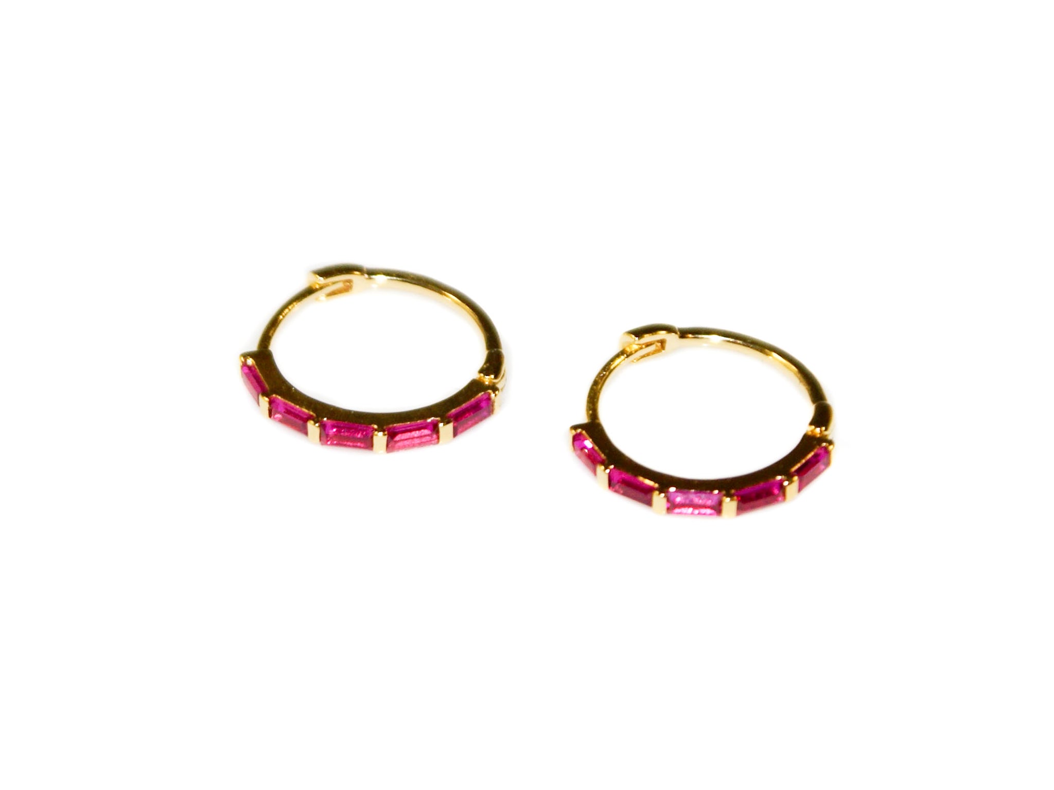 Sophia Small Hoops - Gold-Ruby