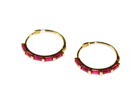 Sophia Medium Hoops - Gold-Ruby