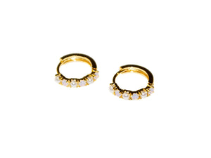 Clio Pearl + Stone Small Hoops - Gold-Crystal