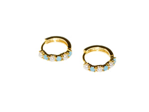 Clio Pearl + Stone Small Hoops - Gold-Turquoise