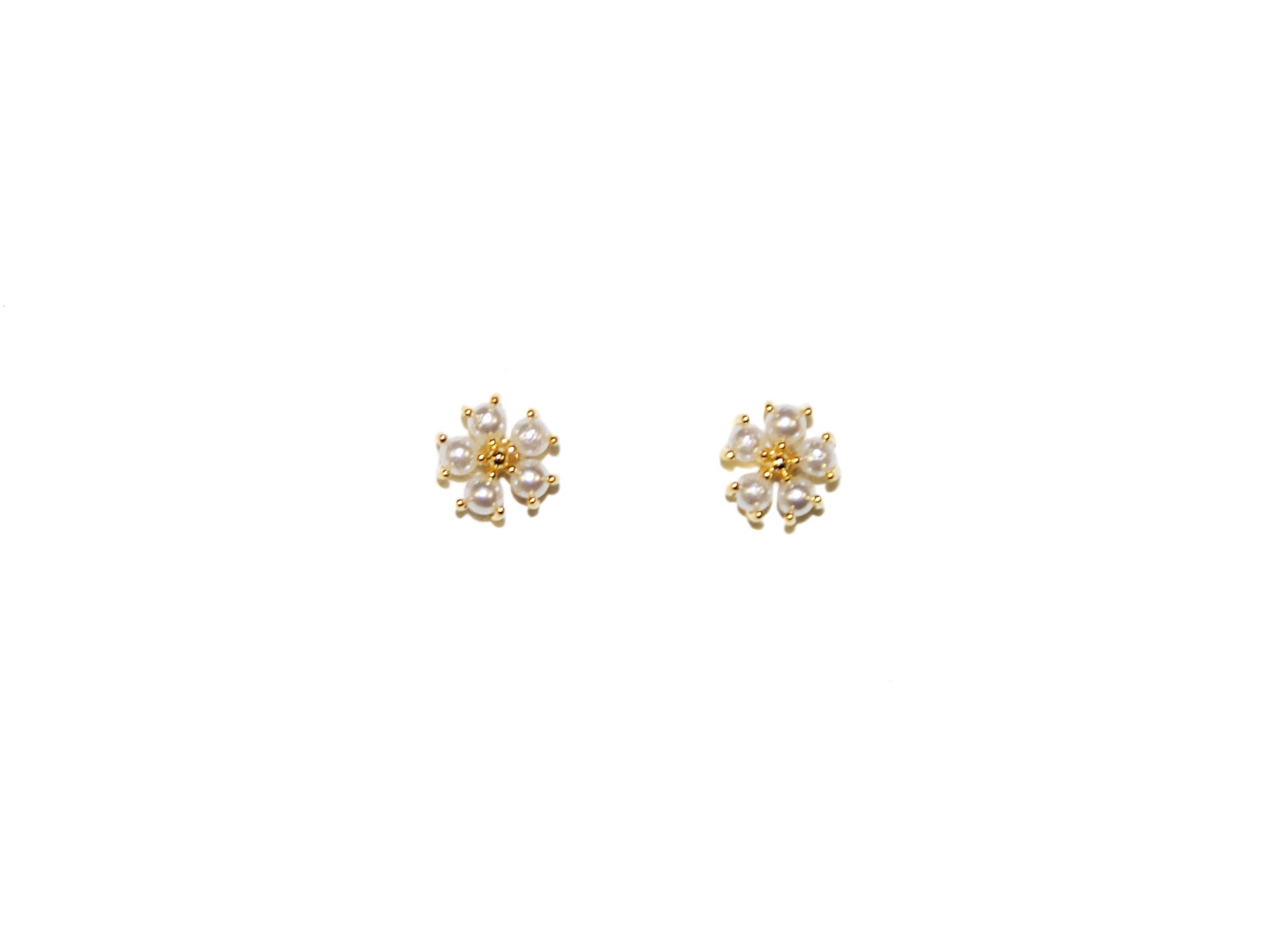 Pearl Daisy Studs - Gold-Pearl