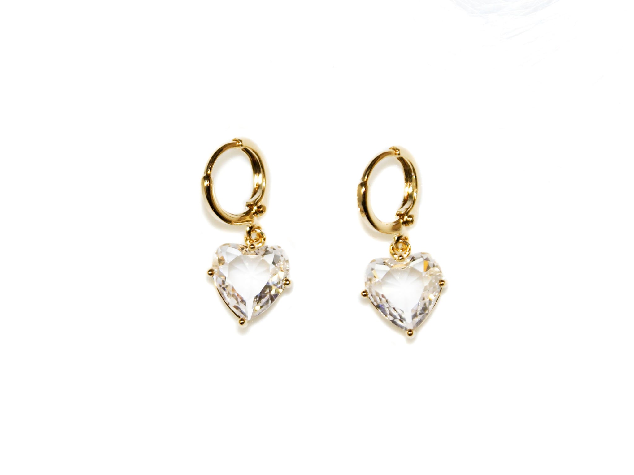 Heart Drop Small Hoops - Gold-Crystal