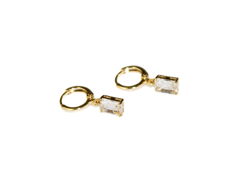 Square Drop Small Hoops - Gold-Crystal