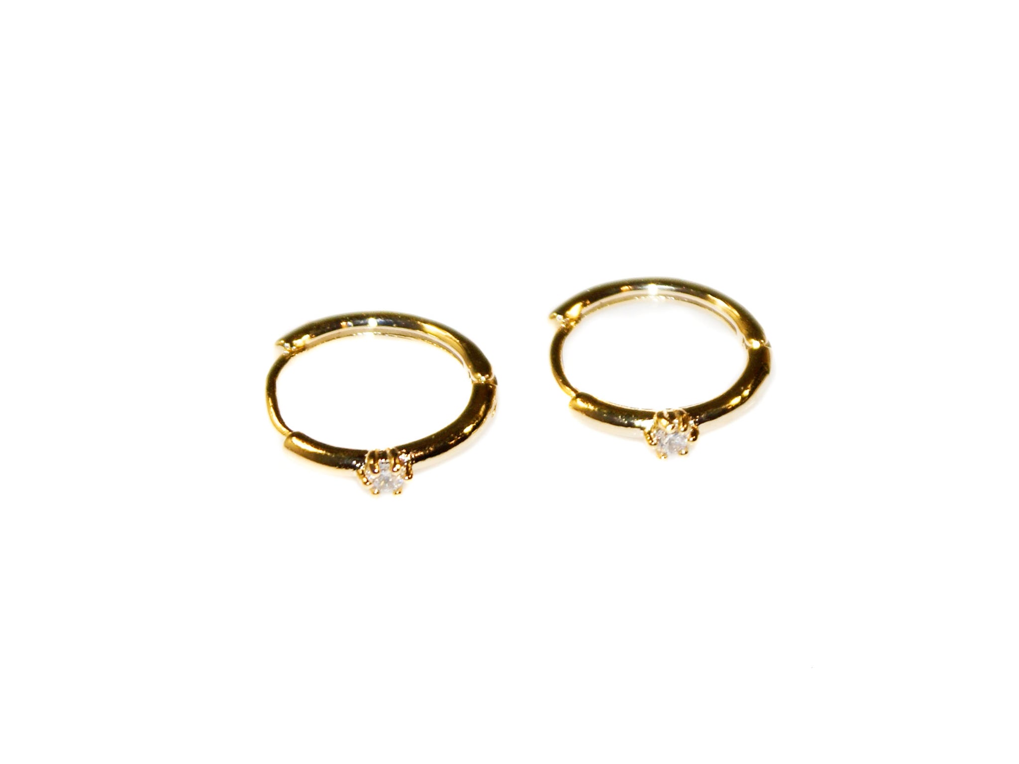 Single Stone Small Hoops - Gold-Crystal