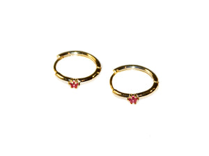 Single Stone Small Hoops - Gold-Ruby