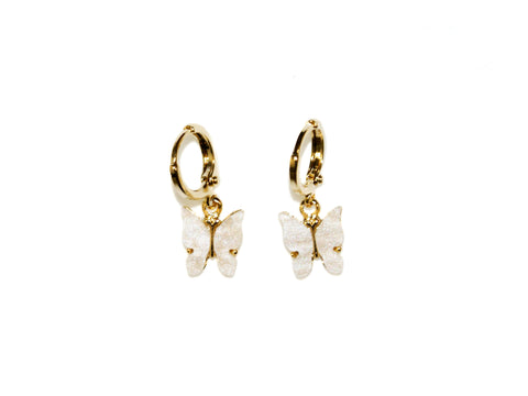 Butterfly Drop Small Hoops - Gold-Ivory Shell